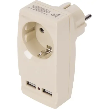Разветвитель Эра SP-1e 1 розетка с заземлением 16 А 2 USB 2.1 А цвет бежевый фильтр электромагнитных помех cw4l2 для лазера co2