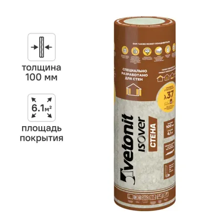Утеплитель Isover Стена 100 мм 1 шт 1220x5000 мм 6.1 м² утеплитель межвенцовый 20000х100х5мм лен