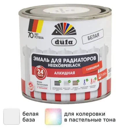 Эмаль для радиаторов Dufa алкидная глянцевая цвет белый 0.5 л алюминиевые радиаторы qingying 25 шт 1вт 3вт 5вт