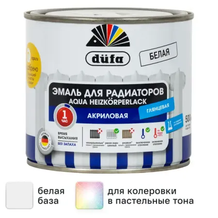 Эмаль для радиаторов Dufa акриловая глянцевая цвет белый 0.5 л эмаль акриловая лакра для радиаторов глянцевая белая 0 9кг арт 0008105