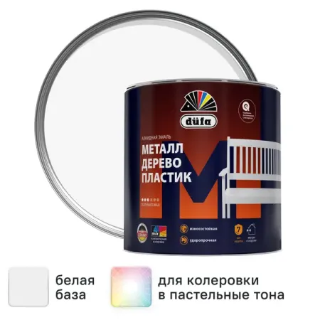 Эмаль Dufa полуматовая цвет белый 1.8 л база 1