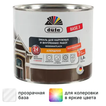 Эмаль для колеровки Dufa полуматовая 1.8 л прозрачная база 3