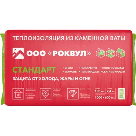 Утеплитель Роквул Стандарт 100 мм 4 шт 600x1000 мм 2.4 м²
