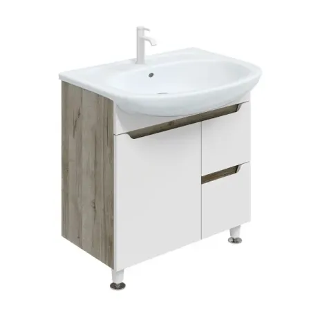 Тумба под раковину напольная Рондо 75 см МДФ эмаль цвет белый/серый дуб