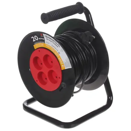 Удлинитель на катушке Защита Про 4 розетки без заземления 2x1 мм 20 м цвет черный/красный керамические патроны g9 с кабелем 5 шт