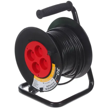 Удлинитель на катушке Защита Про 4 розетки без заземления 2x1 мм 30 м цвет черный/красный керамические патроны g9 с кабелем 5 шт