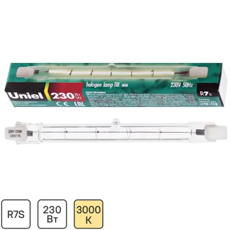 Лампа галогенная Uniel R7s 230 Вт 118 мм лампа галогенная эра 20вт g4 280лм 3000k 12в капсула