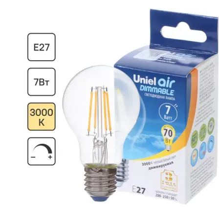 Лампа светодиодная филаментная Airdim форма стандартная E27 7 Вт 700 Лм свет тёплый