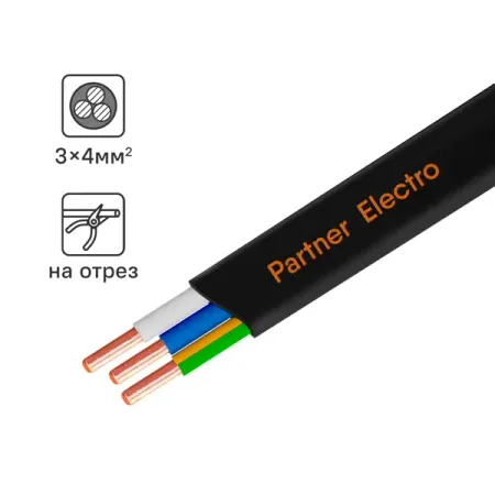 Кабель Партнер-Электро ВВГпнг(A)-LS 3x4 на отрез ГОСТ цвет черный