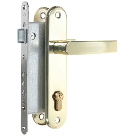 Замок врезной с дверными ручками на планке Просам ЗВ-4 золотой