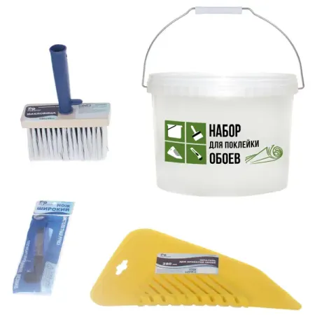 Набор для поклейки обоев макловица, шпатель для прикатки, нож, ведро