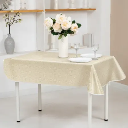 Скатерть Колорит Шёлк шампань вензель прямоугольная ПВХ 160x135 см бежевый