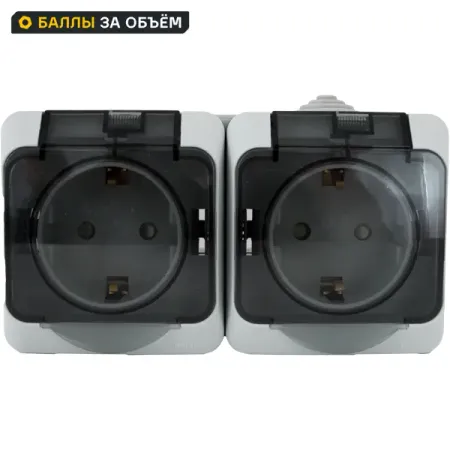 Розетка двойная накладная влагозащищённая Systeme Electric Этюд с заземлением с крышкой и шторками IP44 цвет серый корпус rafix tab серый белый для плиты 19мм