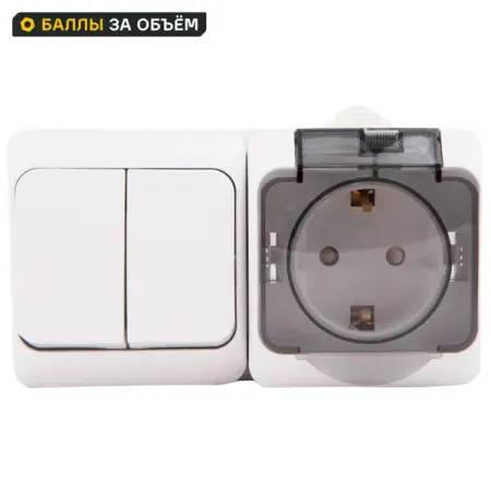 Блок выключатель с розеткой Systeme Electric Этюд 2 клавиши цвет с заземлением с крышкой IP44 цвет белый wallpad 1 2 gang switch с розеткой и usb