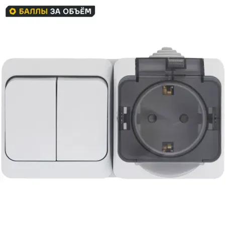 Блок выключатель с розеткой Systeme Electric Этюд 2 клавиши цвет с заземлением с крышкой IP44 цвет серый wallpad 1 2 gang switch с розеткой и usb