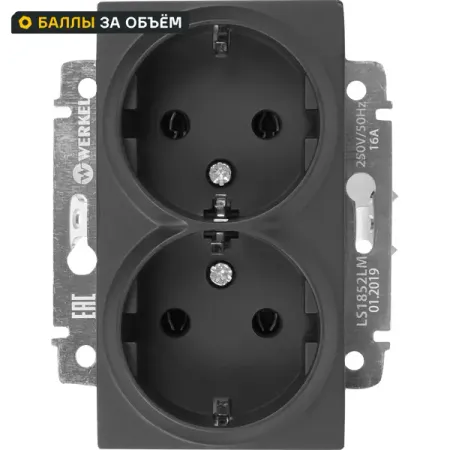 Розетка двойная встраиваемая Werkel с заземлением цвет чёрный whoopee  ные шестигранные винты с крышкой m5 m6 m8 m10