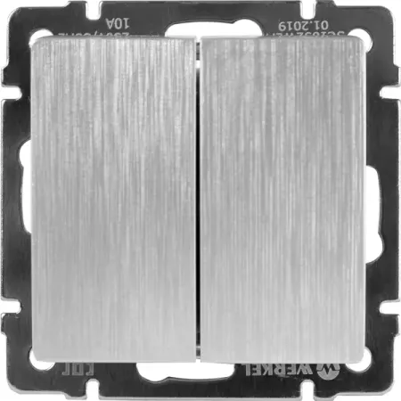 Выключатель встраиваемый Werkel 2 клавиши цвет серебряный рифленый