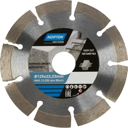 Диск алмазный по железобетону Norton 70184603369 сегментный 125x22.2x1.8 мм