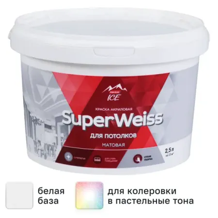 Краска для потолков Parade DIY SuperWeiss цвет белый 2.5 л малярный скотч 20 м белый
