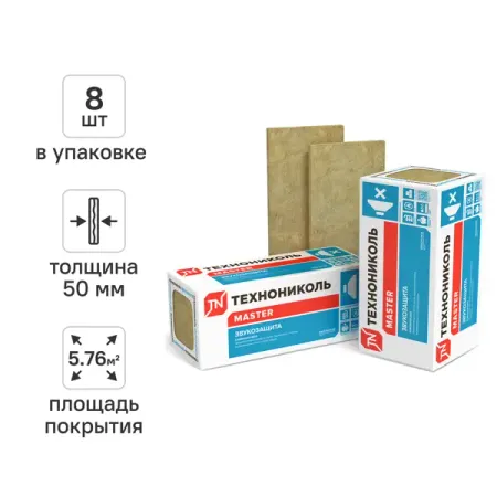 Звукоизоляция Технониколь Звукозащита 50 мм 8 шт 600x1200 мм 5.76 м² вата хирургическая стерильная амелия 100 гр