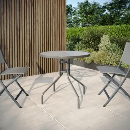 Стол садовый круглый Elia 80x70 см сталь/стекло серый