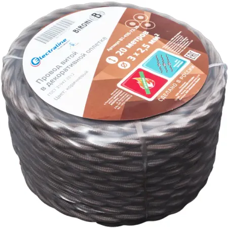 Ретро провод Electraline 3x2.5 20 м ГОСТ цвет коричневый