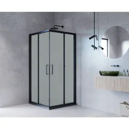 Душевой уголок Март Квадро Black квадратный 90x90 см черный профиль матовое стекло раздвижной