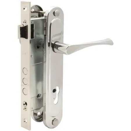 Замок врезной с дверными ручками на планке Зенит ЗВ4-85.3 хром