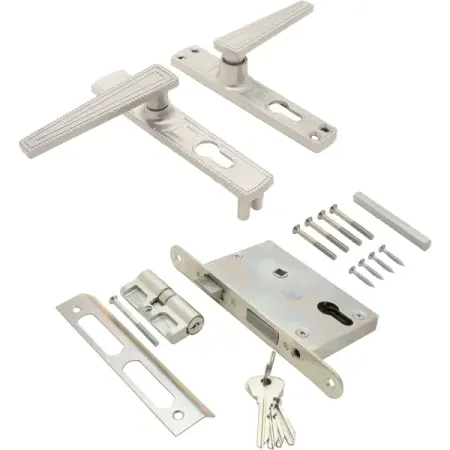 Замок врезной с дверными ручками на планке Зенит ЗВ4-3.01 никель