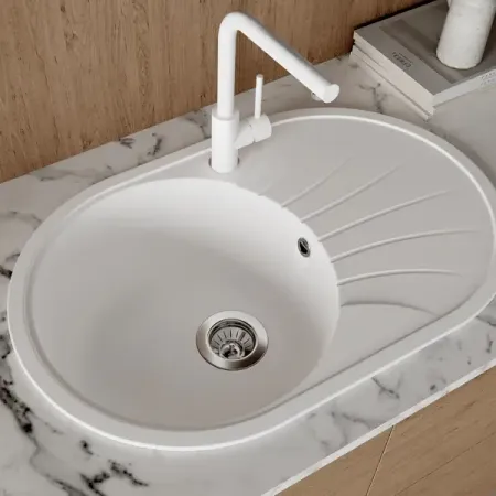 Мойка для кухни врезная с крылом Dr.gans Арена 76x49 см глубина чаши 20 см мрамор цвет белый