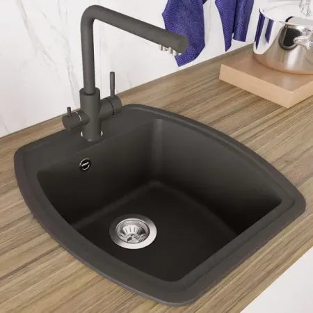 Мойка для кухни врезная Delinia 48x51 см глубина чаши 20 см кварц цвет чёрный