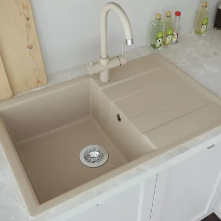 Мойка для кухни врезная с крылом Delinia 78x51 см глубина чаши 20 см кварц цвет песочный