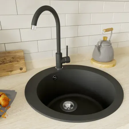 Мойка для кухни врезная Delinia 51x51 см глубина чаши 20 см кварц цвет чёрный