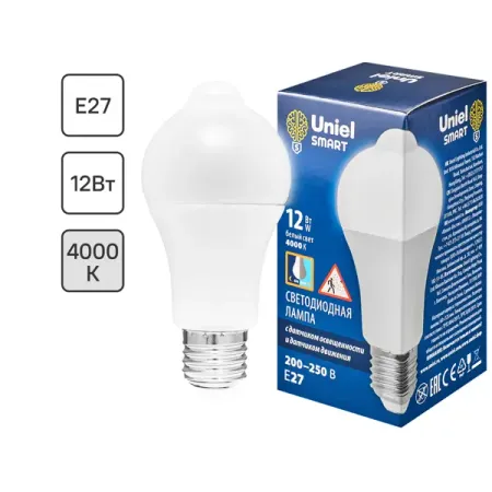 Лампа светодиодная с датчиком движения и освещенности E27 Uniel Smart 200-250 В 12 Вт груша матовая 900 лм, белый свет avatto zigbee 3 0 smart dongle gateway hub