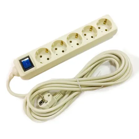 Удлинитель бытовой Skybeam 5 розеток с заземлением 3x1.5 мм 5 м 3500 Вт цвет бежевый удлинитель navigator compactline в корпусе пвс б з с выкл ip20 2х0 75мм 6a 10м