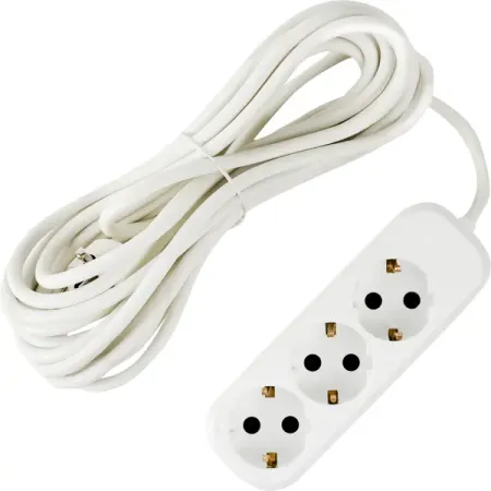 Удлинитель бытовой 3 розетки с заземлением 3x1.5 мм 7 м цвет белый