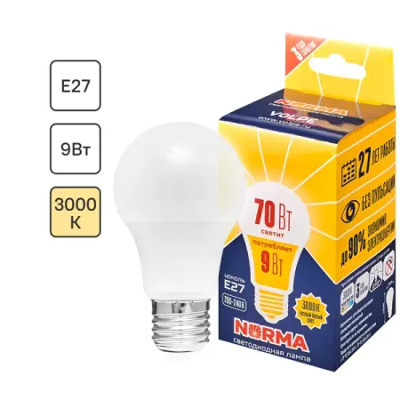 Лампа светодиодная Volpe Norma E27 230 В 9 Вт груша матовая 720 лм тёплый белый свет