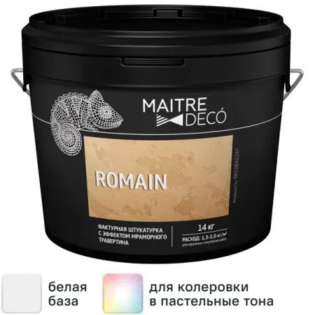 Фактурная штукатурка Maitre Deco «Romain» эффект мраморного травертина 14 кг