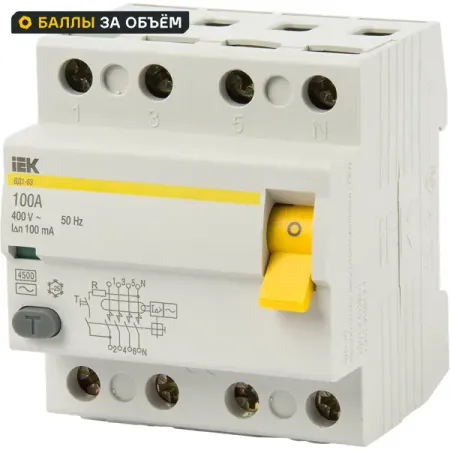 УЗО IEK ВД1-63 3P N 100 A 100 мА 4.5 кА AC MDV10-4-100-100