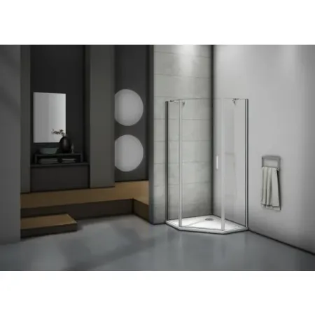 Душевой уголок Makiato PNT-100-C-WE, пентагональный 100x100 см хромированный профиль прозрачное стекло распашной