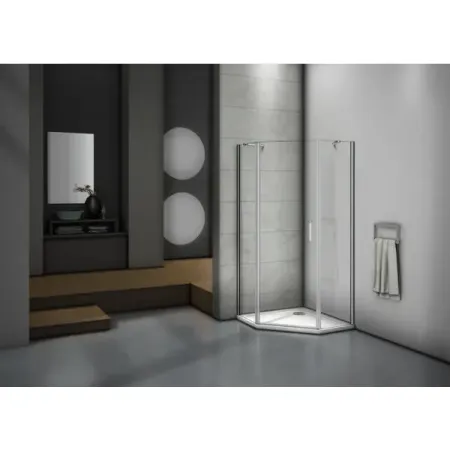 Душевой уголок Makiato PNT-90-C-WE, пентагональный 90x90 см хромированный профиль прозрачное стекло распашной