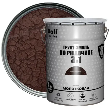 Грунт-эмаль по ржавчине 3 в 1 Dali Special молотковая цвет шоколадный 5 кг