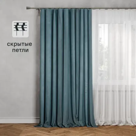 Штора на ленте со скрытыми петлями Inspire Manchester 200x280 см цвет бирюзовый