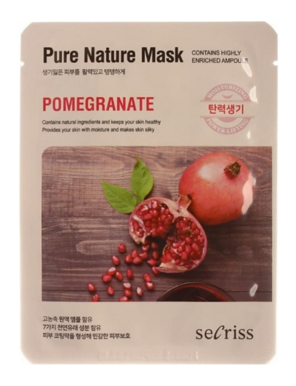 Тканевая маска с экстрактом граната Secriss Pure Nature Mask Pack Pomeganate 25мл гуарана 3200 со вкусом граната алекс федоров нутришн ампулы 25мл 20шт