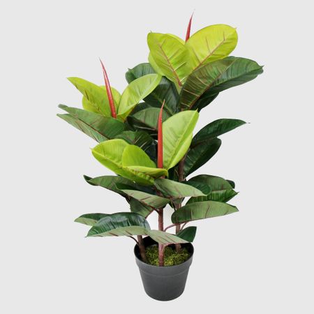 Куст фикуса Конэко-О искусственный, зеленый 80 см, кашпо 14х18х12 см, 3 куста