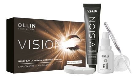 Набор для бровей и ресниц Vision Color Cream For Eyebrows And Eyelashes (крем-краска 20мл + окислитель 20мл): Светло-коричневый