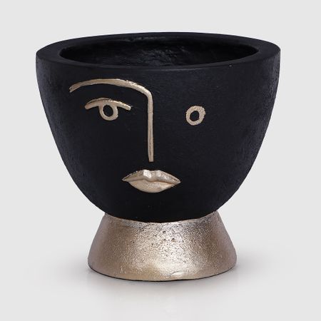 Кашпо для растений Dingsheng Лицо черное с золотым 22х19 см