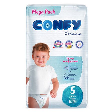 Подгузники Confy Premium Junior, размер 5 (11-18 кг), 100 шт подгузники poopsis premium s 2 5 кг 34 шт