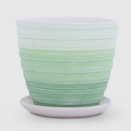 Керамический горшок с поддоном Композит Букле зеленый 12 см