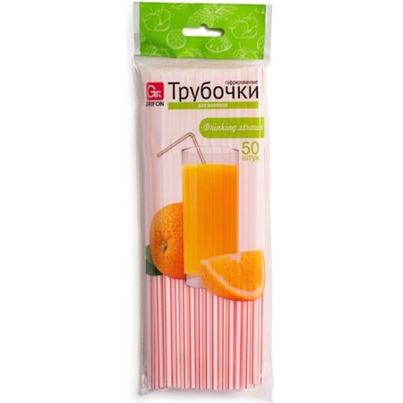 Трубочки Grifon гофрированные для напитков со сгибом 21см х 5мм, 50 шт